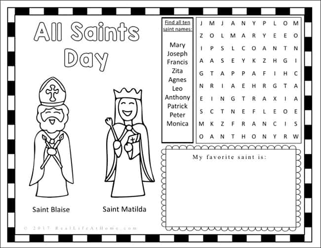 all saints day printable worksheet