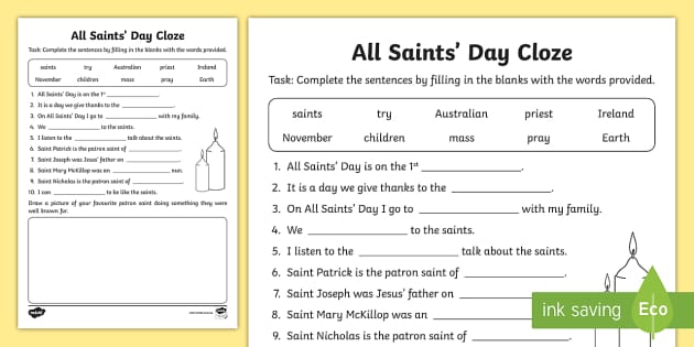 all saints day worksheet