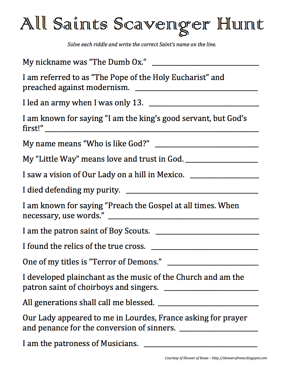 all saints day worksheet
