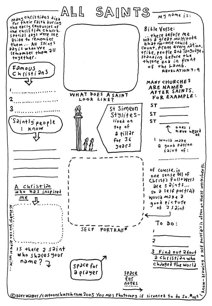 Cartoon Worksheet: All Saints - CartoonChurch.com