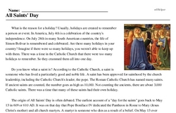 all saints day worksheet