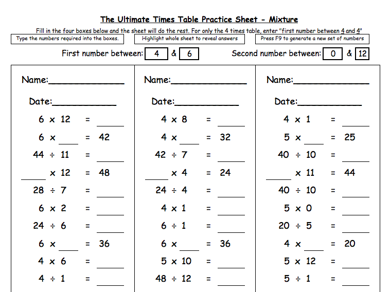The Ultimate Times Table Practice Sheet  