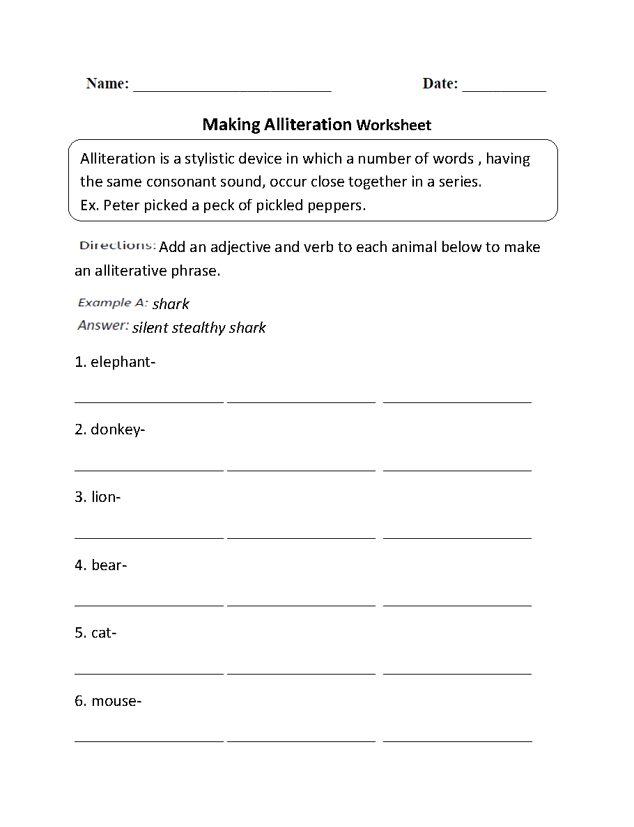 worksheets library | Alliteration Worksheets