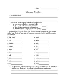 alliteration worksheet 4th grade