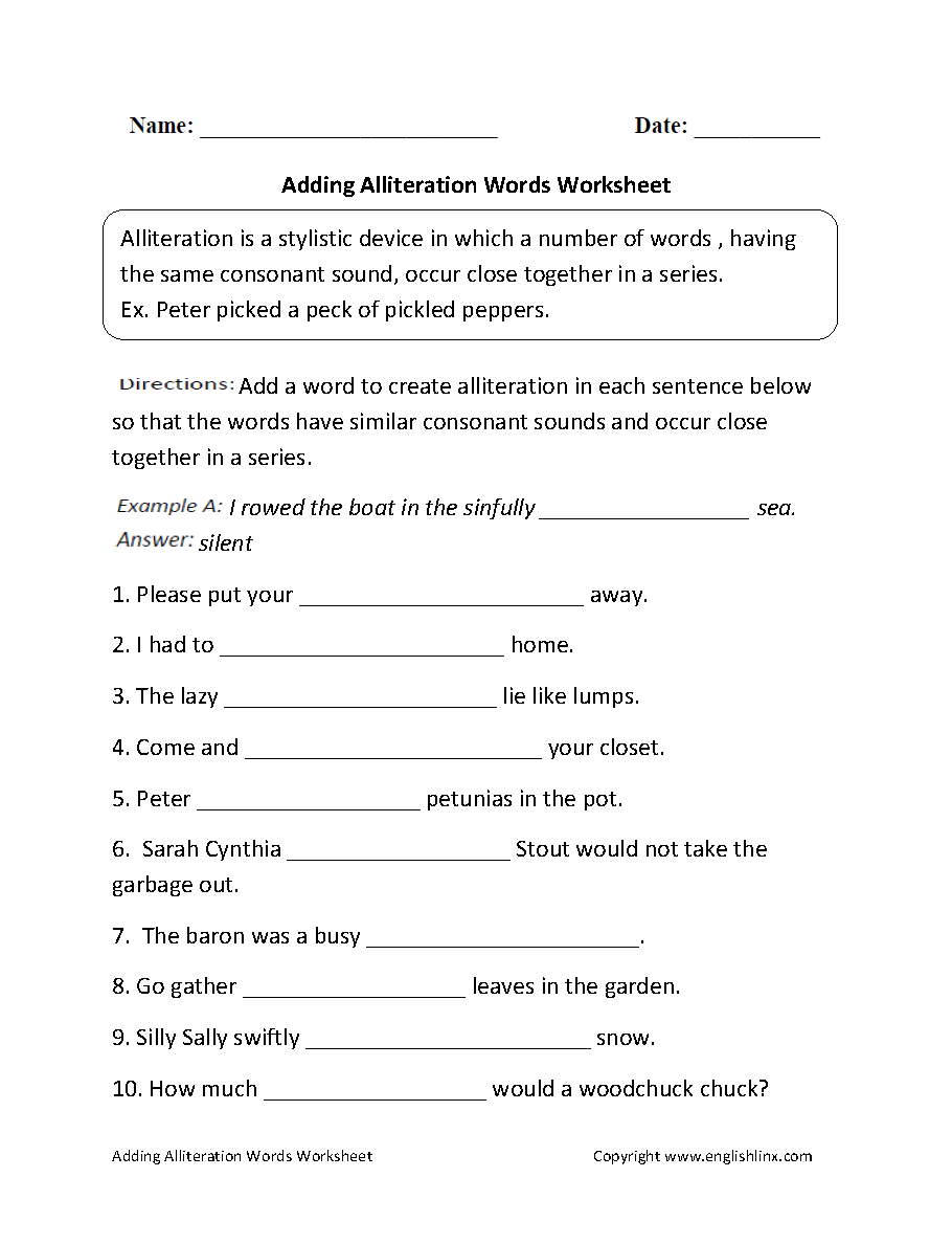 worksheets library | Alliteration Worksheets