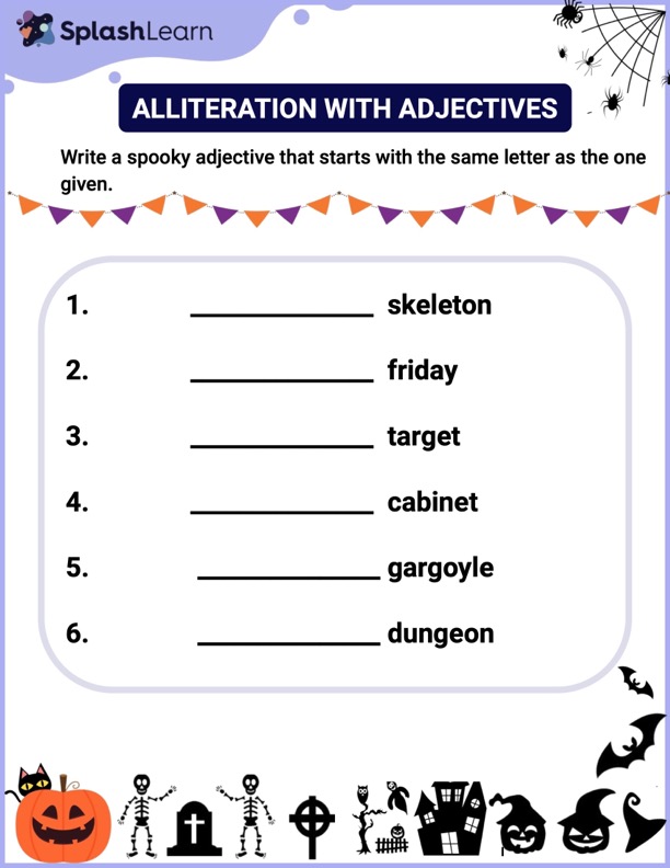Adjective Alliteration Adventures - Printable Grammar Worksheet