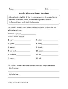 alliteration worksheet 7th grade