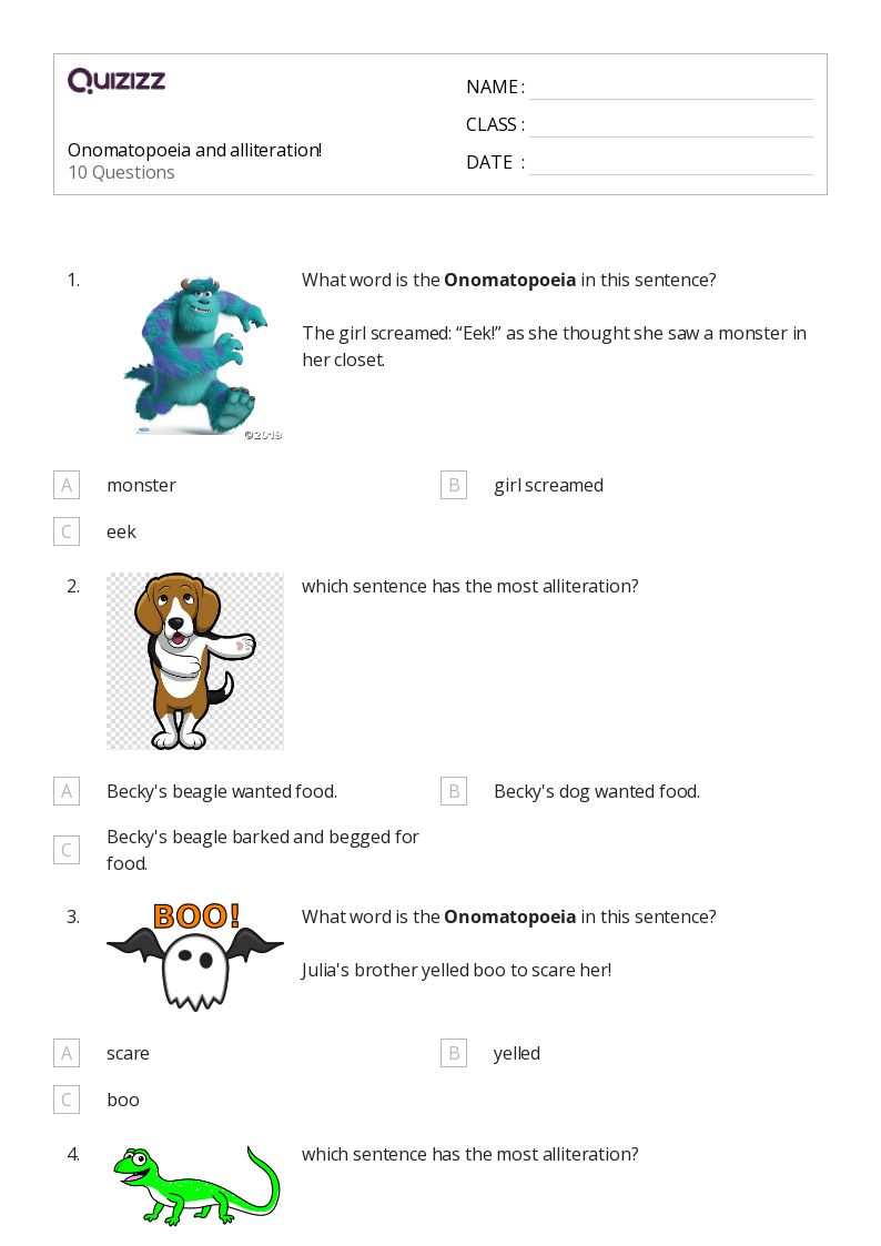 50+ Alliteration worksheets for 7th Class on Quizizz | Free ...