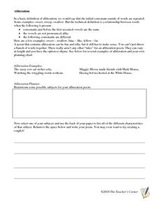 alliteration worksheet 7th grade