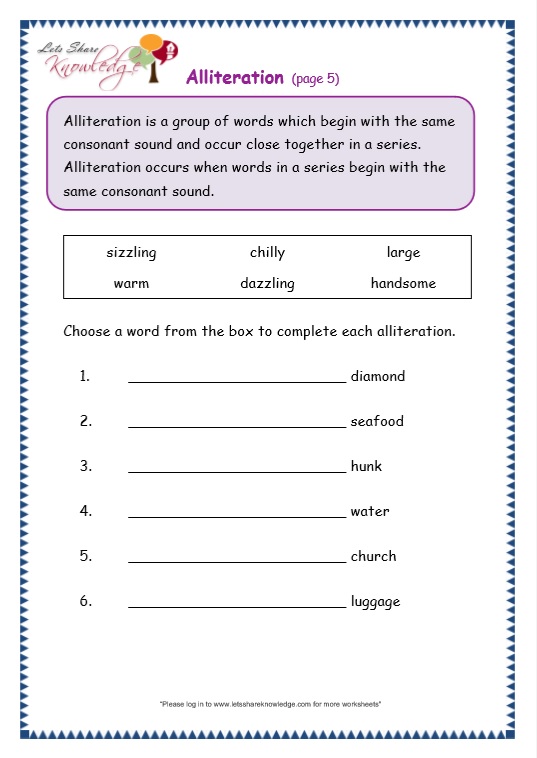 alliteration worksheet for 3rd grade