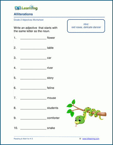 alliteration worksheet for 3rd grade