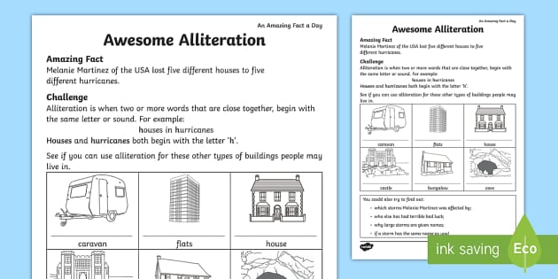 alliteration worksheet for 4th grade