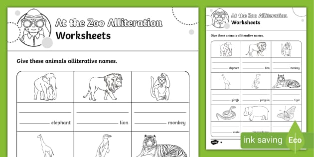 LKS2 At the Zoo Alliteration Worksheets (teacher made)