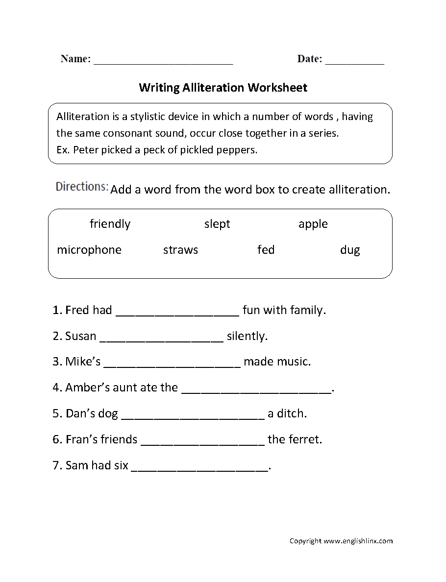 alliteration worksheet ks2