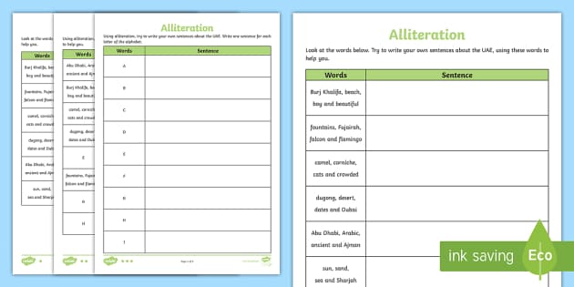 UAE Alliteration Differentiated Worksheet / Worksheet