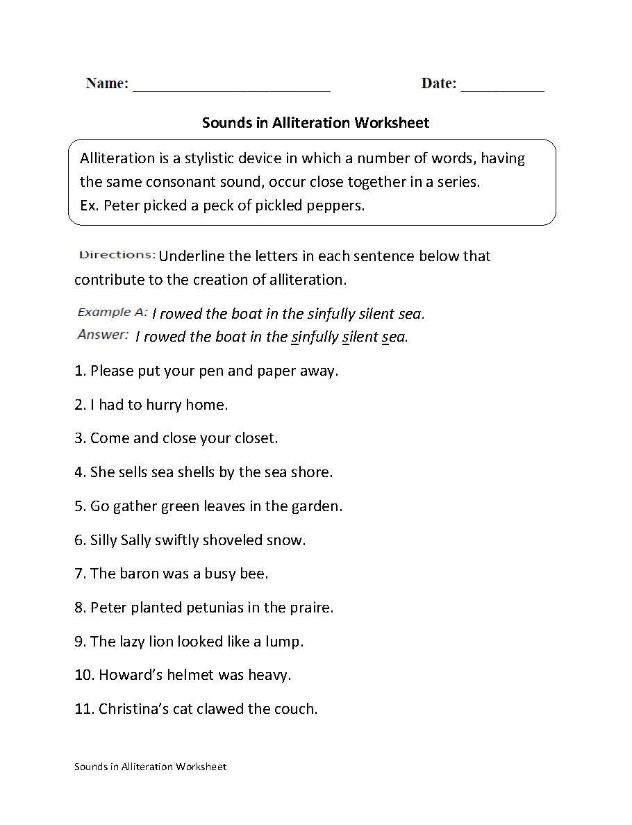 worksheets library | Alliteration Worksheets