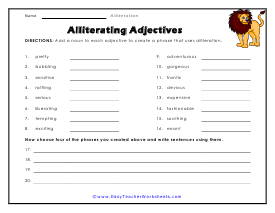 Alliteration Worksheets