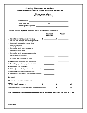 Pastor Housing Allowance Fill Online, Printable, Fillable,, 58% OFF