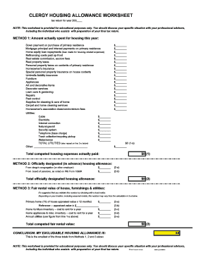 Minister Housing Allowance Worksheet - Fill and Sign Printable ...
