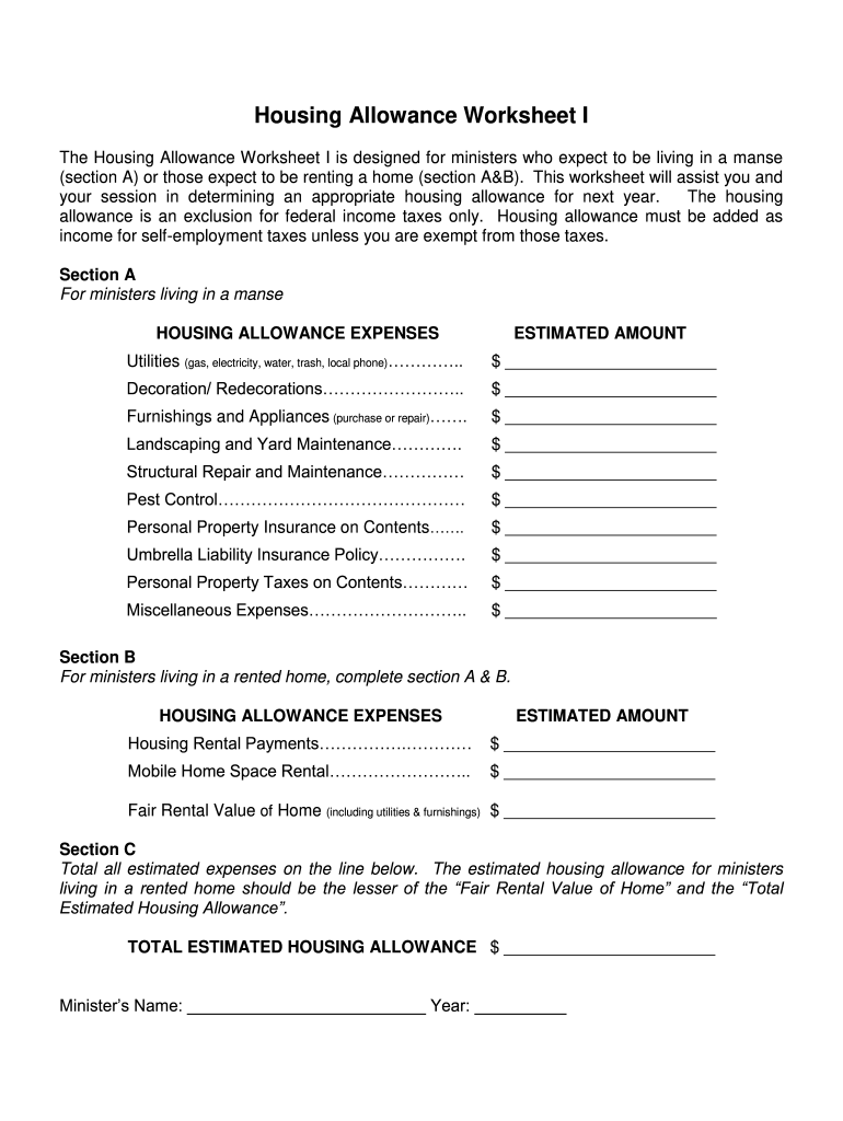 Pastor Housing Allowance Fill Online, Printable, Fillable,, 58% OFF