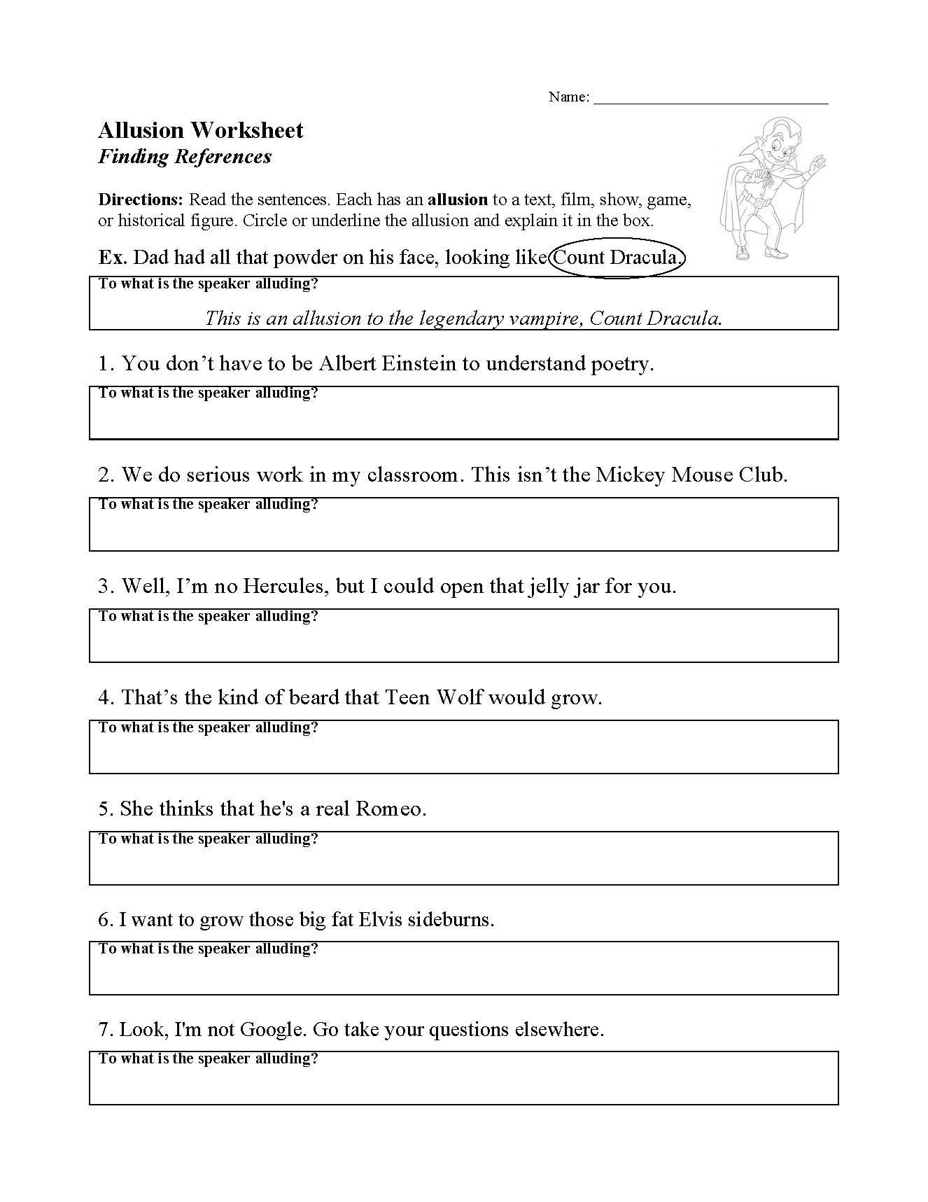 Allusion Worksheet | Literary Techniques Activity