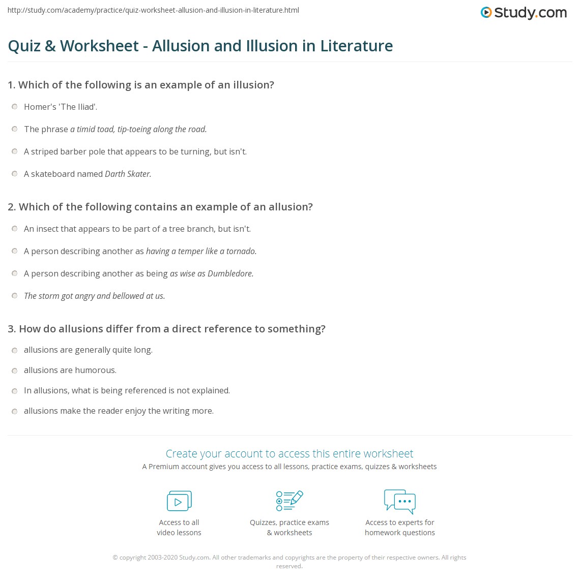 Quiz &  Worksheet - Allusion and Illusion in Literature | Study.com
