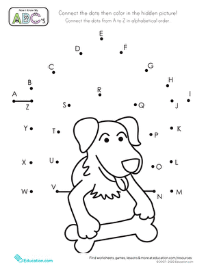 Alphabet Dot-to-Dot Dog House | Worksheet 