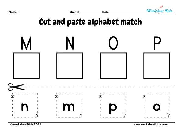 Cut and paste matching alphabet worksheets : letters and pictures