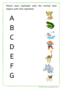 alphabet kindergarten matching worksheet