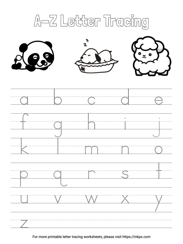 Free Printable Simple Lowercase AZ Letter Tracing Worksheet · InkPx