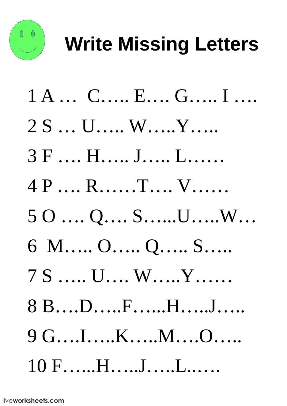 Write missing letters worksheet  