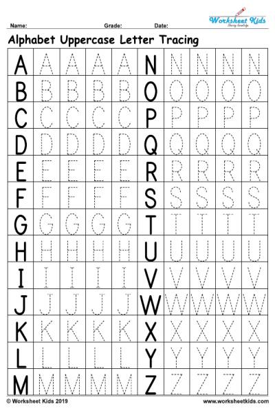 Uppercase alphabet tracing worksheets - Free Printable PDF