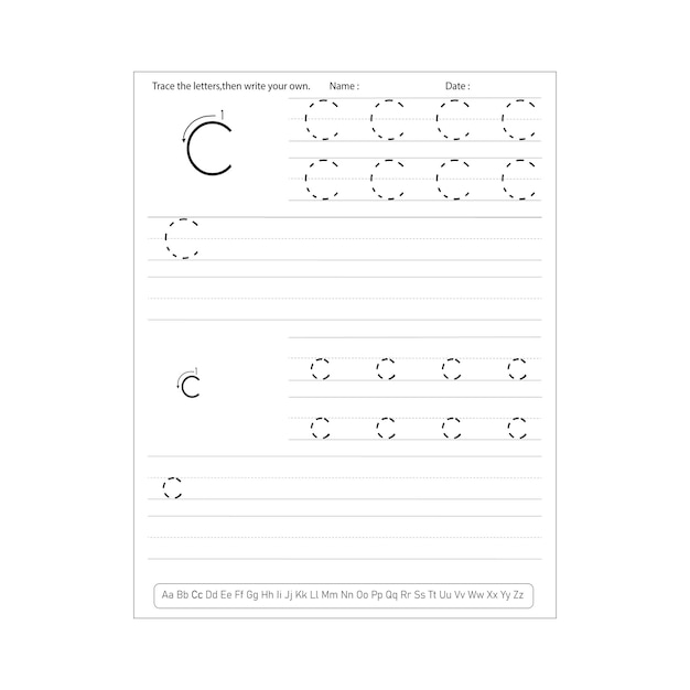 alphabet writing practice worksheet for kindergarten
