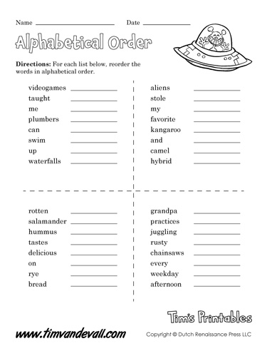 alphabetical order worksheet 3rd grade