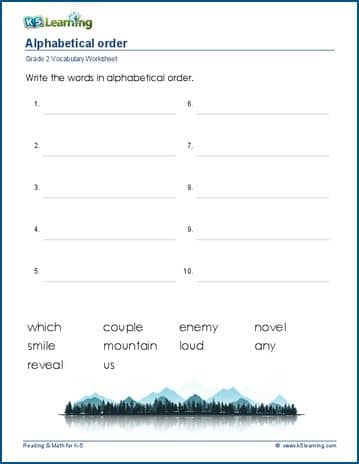 alphabetical order worksheet for 2nd grade