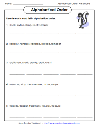 alphabetical order worksheet for 3rd grade