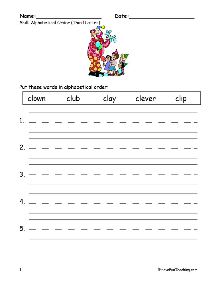 alphabetical order worksheet for 3rd grade