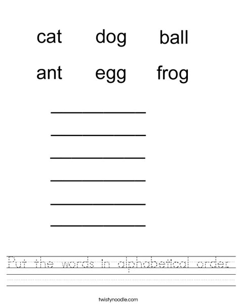 Put the words in alphabetical order Worksheet - Twisty Noodle