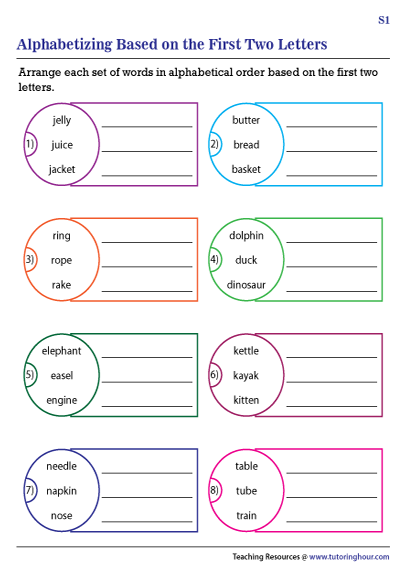 Alphabetizing Based on the First Two Letters Worksheets