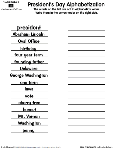 Words for Presidents Day Alphabetization Worksheet | A to Z ...