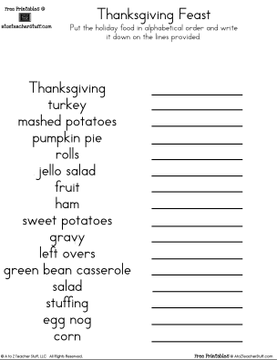Turkey Alphabetization Worksheet | A to Z Teacher Stuff Printable ...