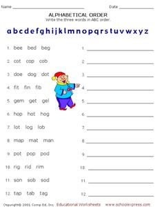Alphabetical Order Worksheet for 2nd - 4th Grade | Lesson Planet