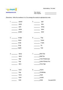 Alphabetizing Worksheet for 3rd - 4th Grade | Lesson Planet
