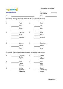Alphabetizing Worksheet for 1st - 3rd Grade | Lesson Planet