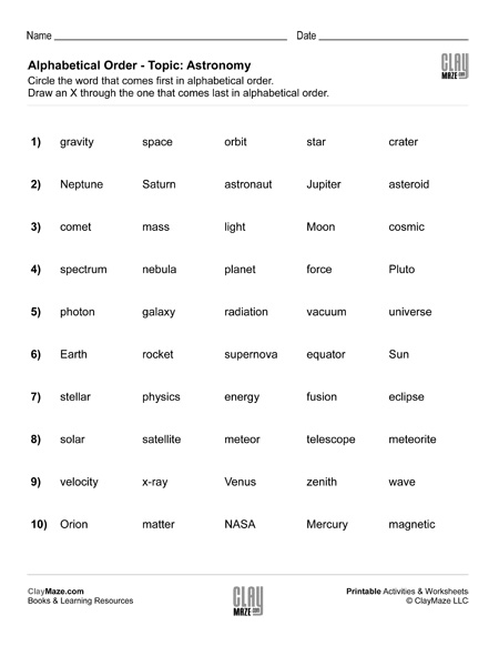 Alphabetical Order - First and Last - Topic: Astronomy ...