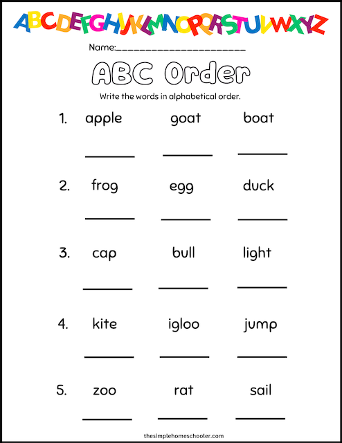 Free Alphabetizing Worksheets: ABC Order Made Easy! - The Simple ...