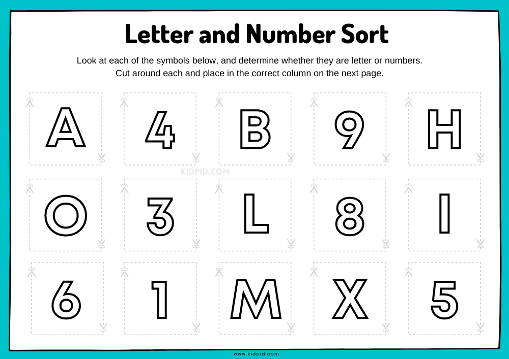 Letters and Numbers Activity Sorting Printable Worksheets - Kidpid
