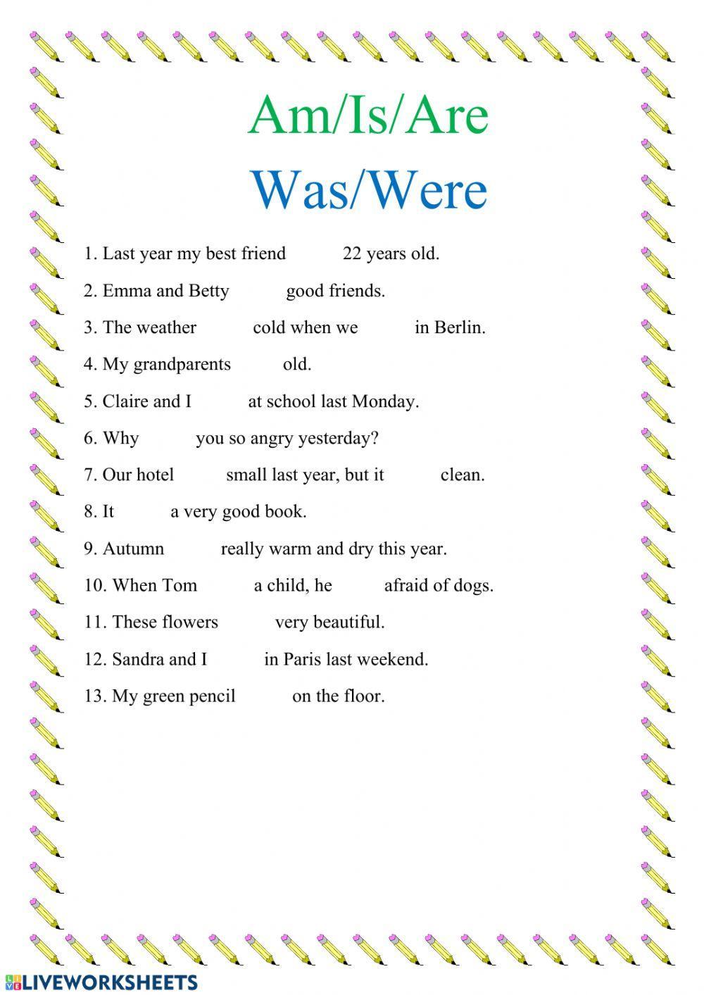 Am is are Or Was were Worksheet Worksheets Library