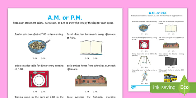 What is PM and AM Time Worksheet | Morning, Afternoon, Day