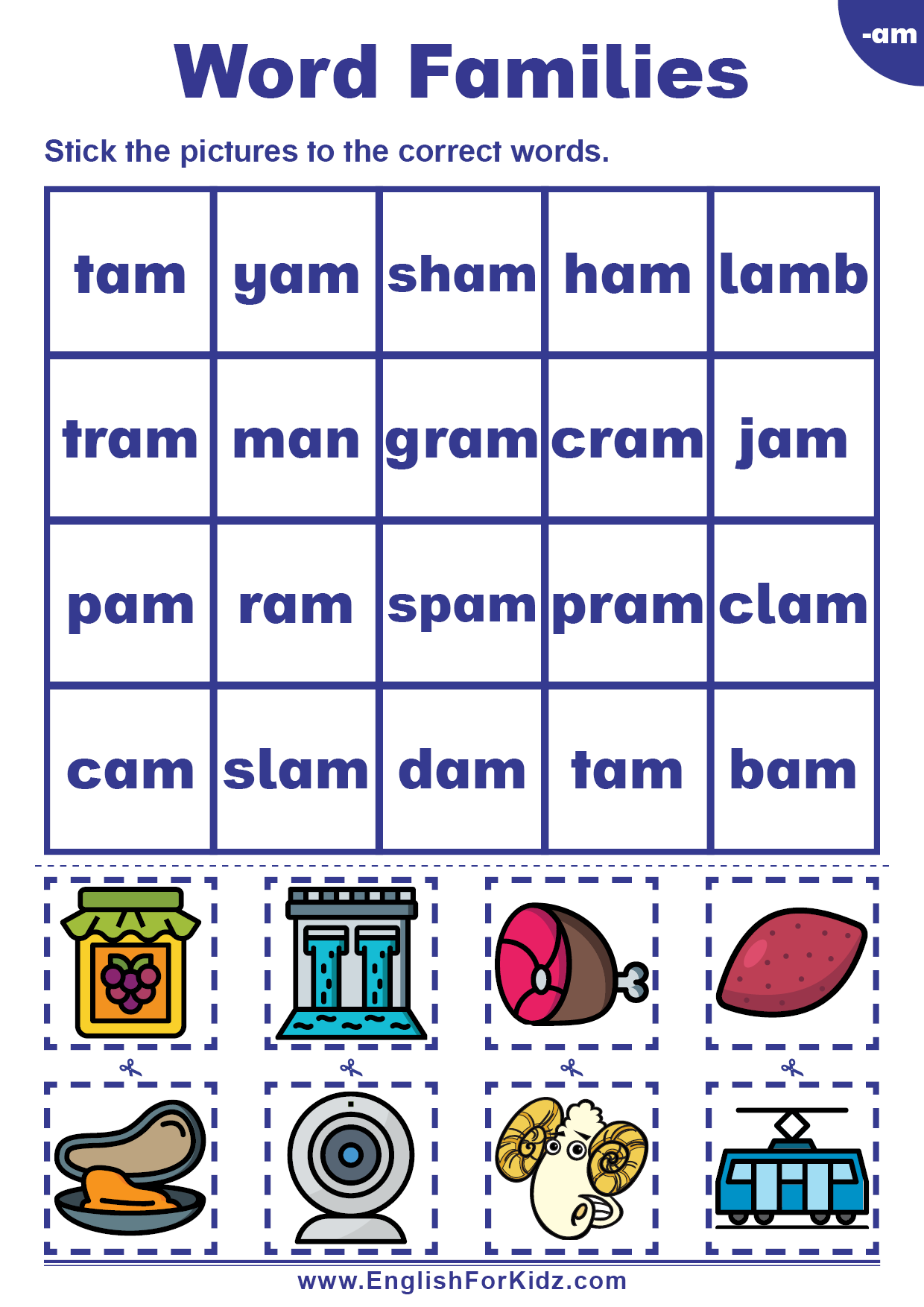 am word family worksheet for kindergarten
